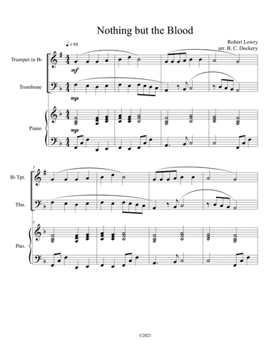 Nothing but the Blood (trumpet and trombone duet) with optional piano accompaniment (arr. B. C. Dockery)