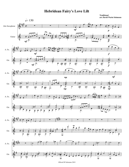 Hebridean fairy's love song (Tha Mi sgith) arranged for alto saxophone and guitar (arr. David Warin Solomons)