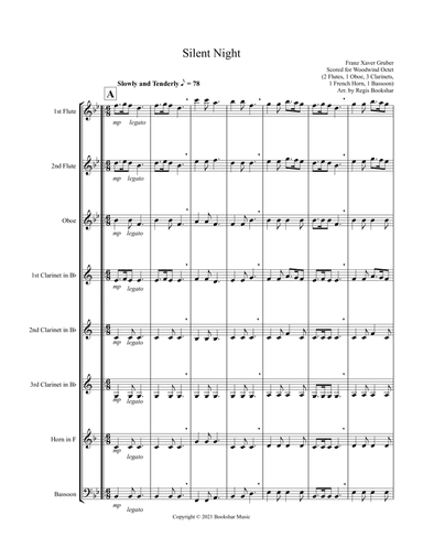 Silent Night (Bb) (Woodwind Octet - 2 Flute, 1 Oboe, 3 Clar, 1 Hrn, 1 Bassoon) (arr. Regis Bookshar)