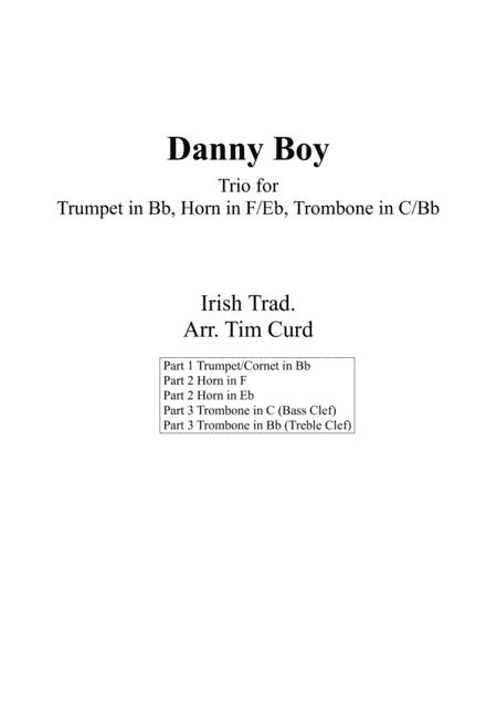 Danny Boy. Trio for Trumpet, Horn and Trombone (arr. Tim Curd.)