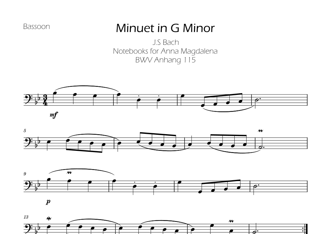 Minuet in G minor BWV Anh. 115 - Bach - Bassoon (arr. Ygor Nunes)