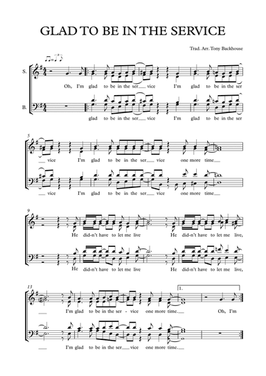 GLAD TO BE IN THE SERVICE (arr. Tony Backhouse)