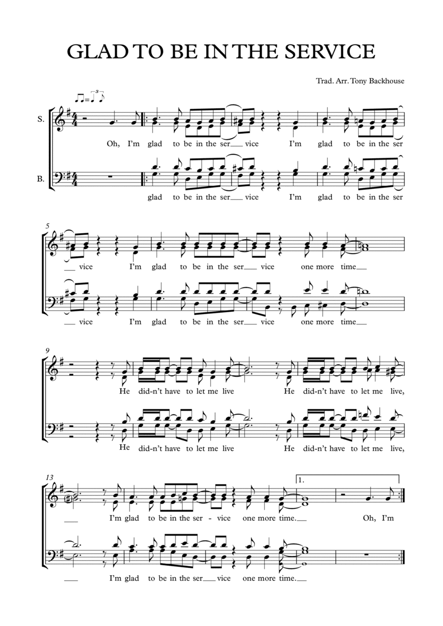 GLAD TO BE IN THE SERVICE (arr. Tony Backhouse)