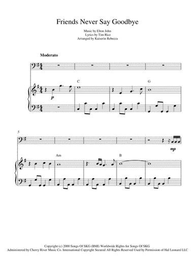 Friends Never Say Goodbye  from THE ROAD TO EL DORADO (arr. Kaiserin Rebecca)