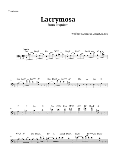Lacrymosa from Requiem by Mozart for Trombone (arr. Langanho)