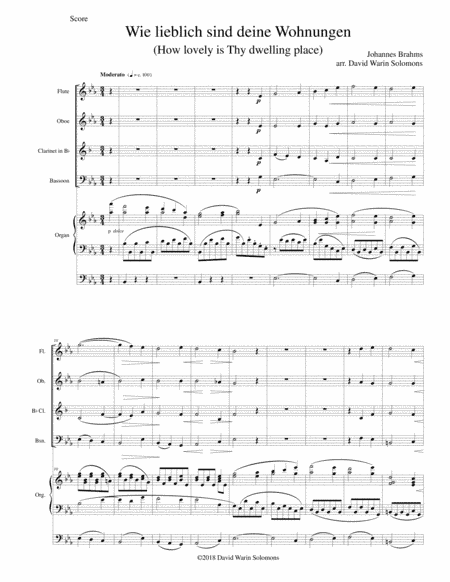 Wie lieblich sind deine Wohnungen (How lovely is Thy dwelling place) for wind quartet and organ (arr. David Warin Solomons)