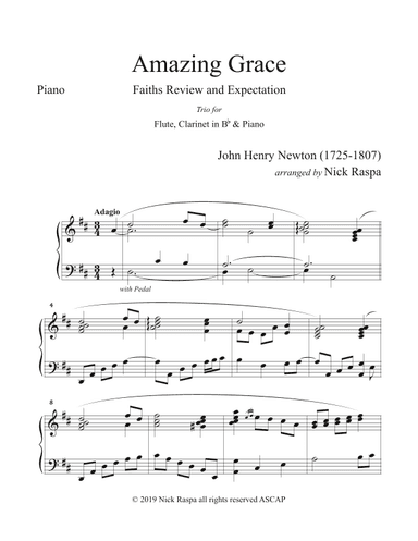 Amazing Grace (Trio - Flute, Clarinet & Piano) Piano part (arr. Nick Raspa)