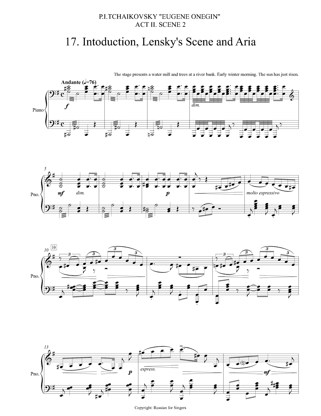 "Eugene Onegin": Lensky's Scene and Aria. DICTION SCORE with IPA & translation (arr. Russian for Singers)