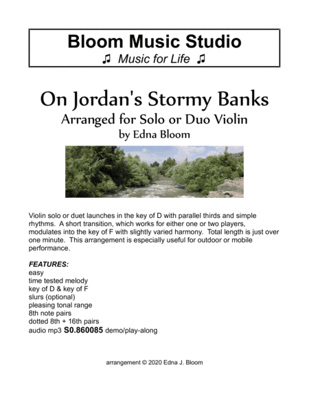 On Jordan's Stormy Banks - violin solo or duo (arr. Edna J. Bloom)