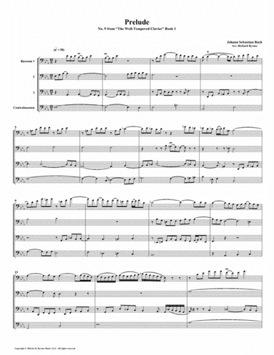 Prelude 09 from  Well-Tempered Clavier, Book 1 (Bassoon Quartet) (arr. Richard Byrnes)