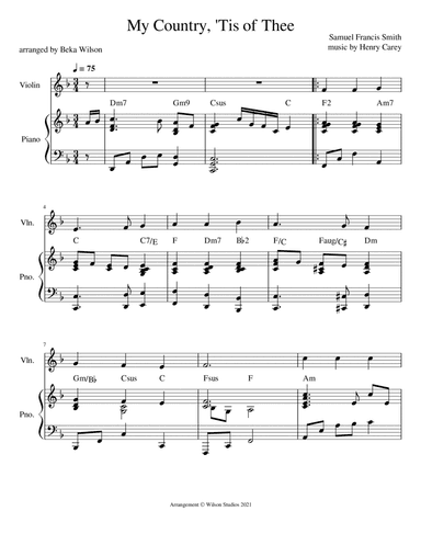 America (My Country 'Tis of Thee)--violin solo (arr. Beka Wilson)