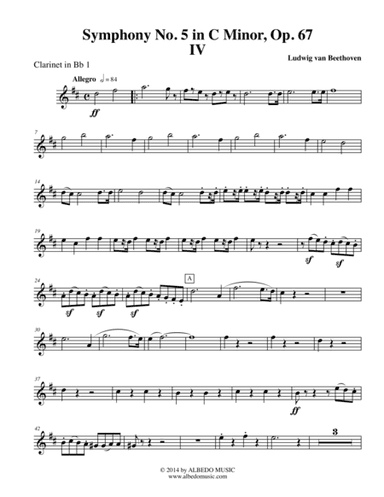 Beethoven Symphony No. 5, Movement IV - Clarinet in Bb 1 (Transposed Part), Op. 67 (arr. Doug Clyde)