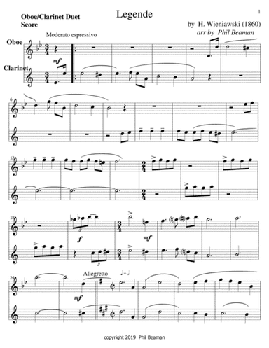 Legende-Wieniawski-Oboe/Clarinet duet (arr. Phil Beaman)