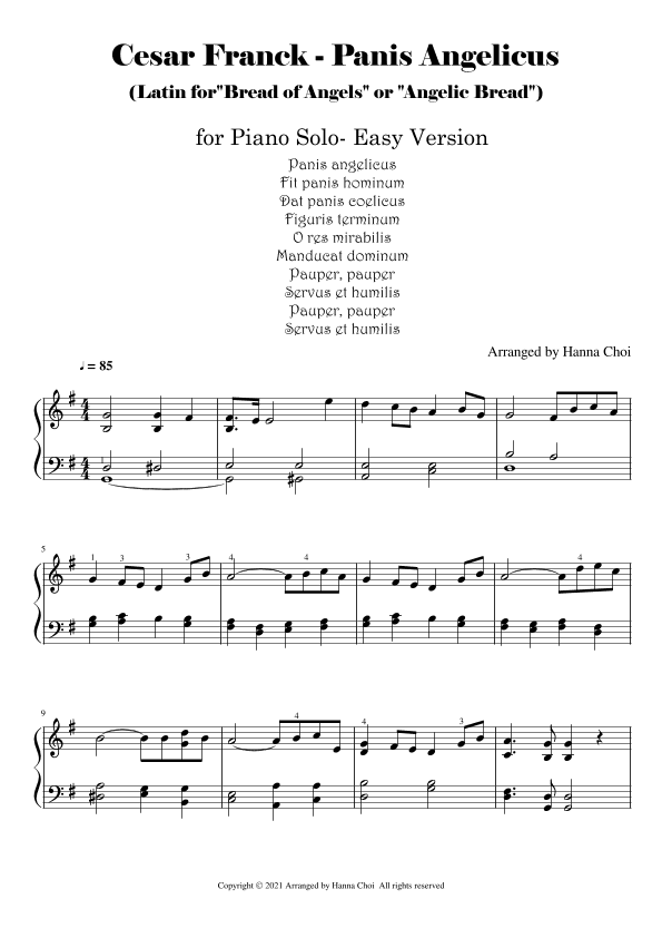 [for Piano Solo] C. Franck - Panis Angelicus ("Bread of Angels") (arr. Hanna Choi)