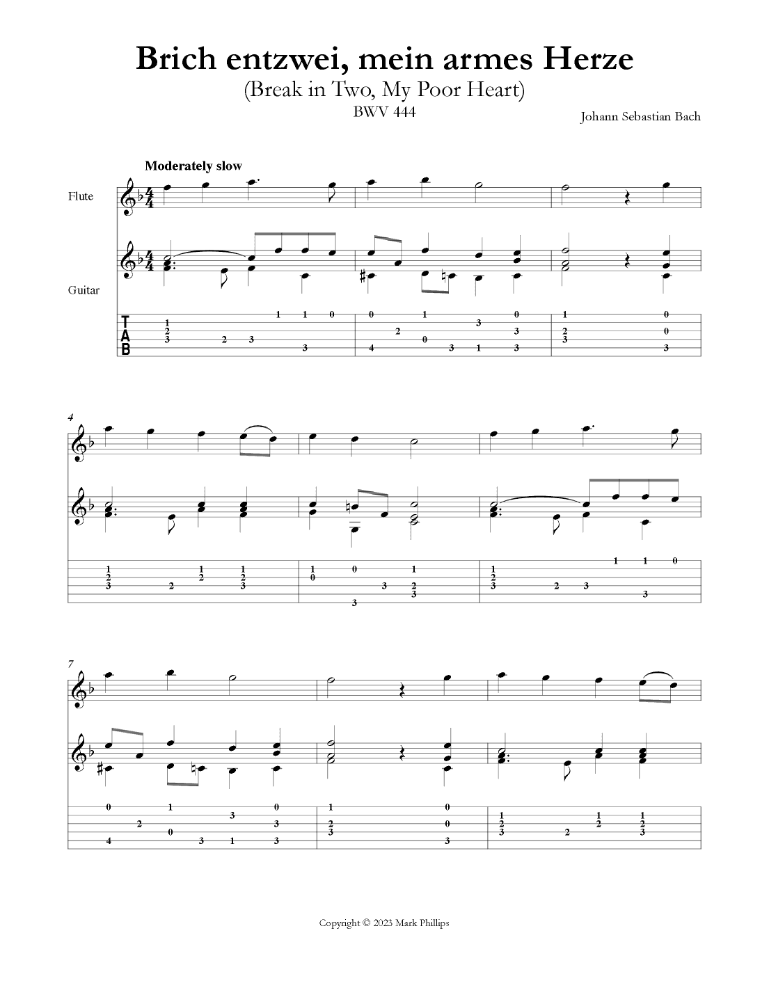 Brich entzwei, mein armes Herze (Break in Two, My Poor Heart) (arr. Mark Phillips)