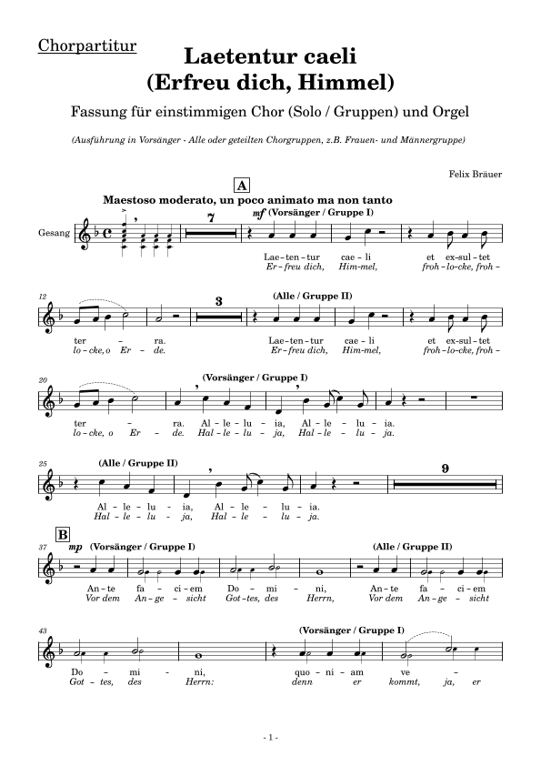 Laetentur caeli (Erfreu dich Himmel) - CHORPARTITUR
