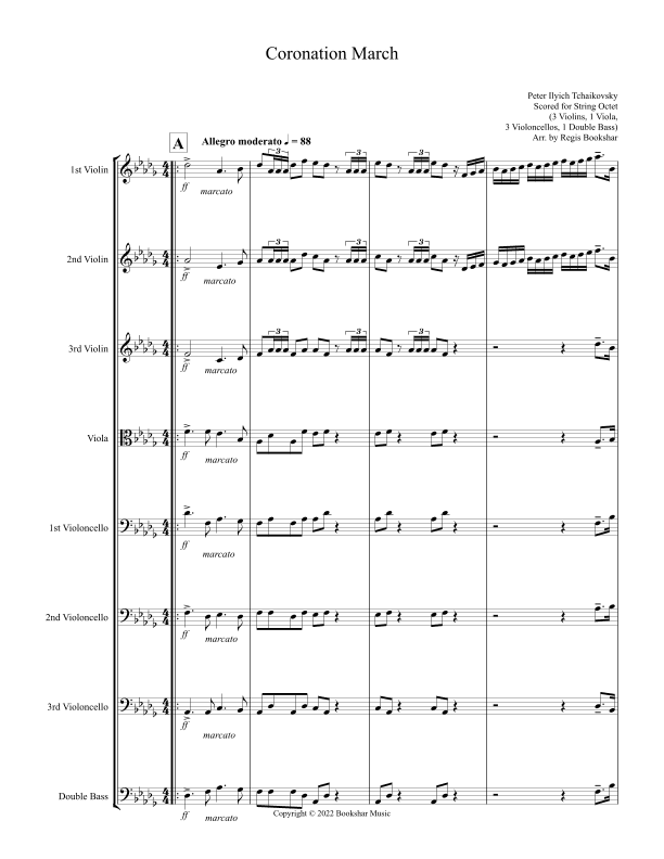 Coronation March (Db) (String Octet - 3 Violins, 1 Viola, 3 Cellos, 1 Bass) (arr. Regis Bookshar)