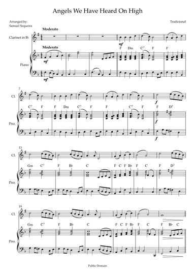Angels We Have Heard On High - for Clarinet in Bb -  with Piano Play along (arr. Samuel Sequeira)