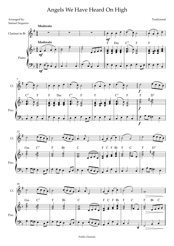 Angels We Have Heard On High - for Clarinet in Bb -  with Piano Play along (arr. Samuel Sequeira)