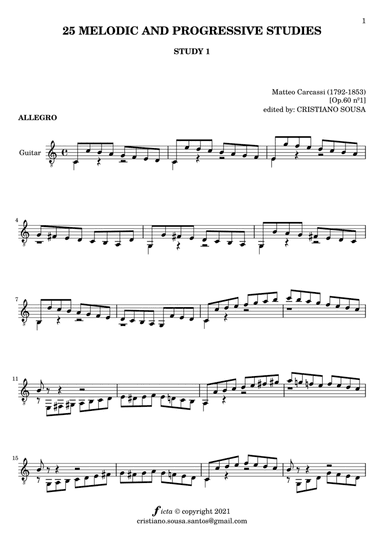 STUDY nº 1 op. 60 [ by Matteo Carcassi ]: guitar solo (No fingerings, neither marks) (arr. Cristiano Sousa)