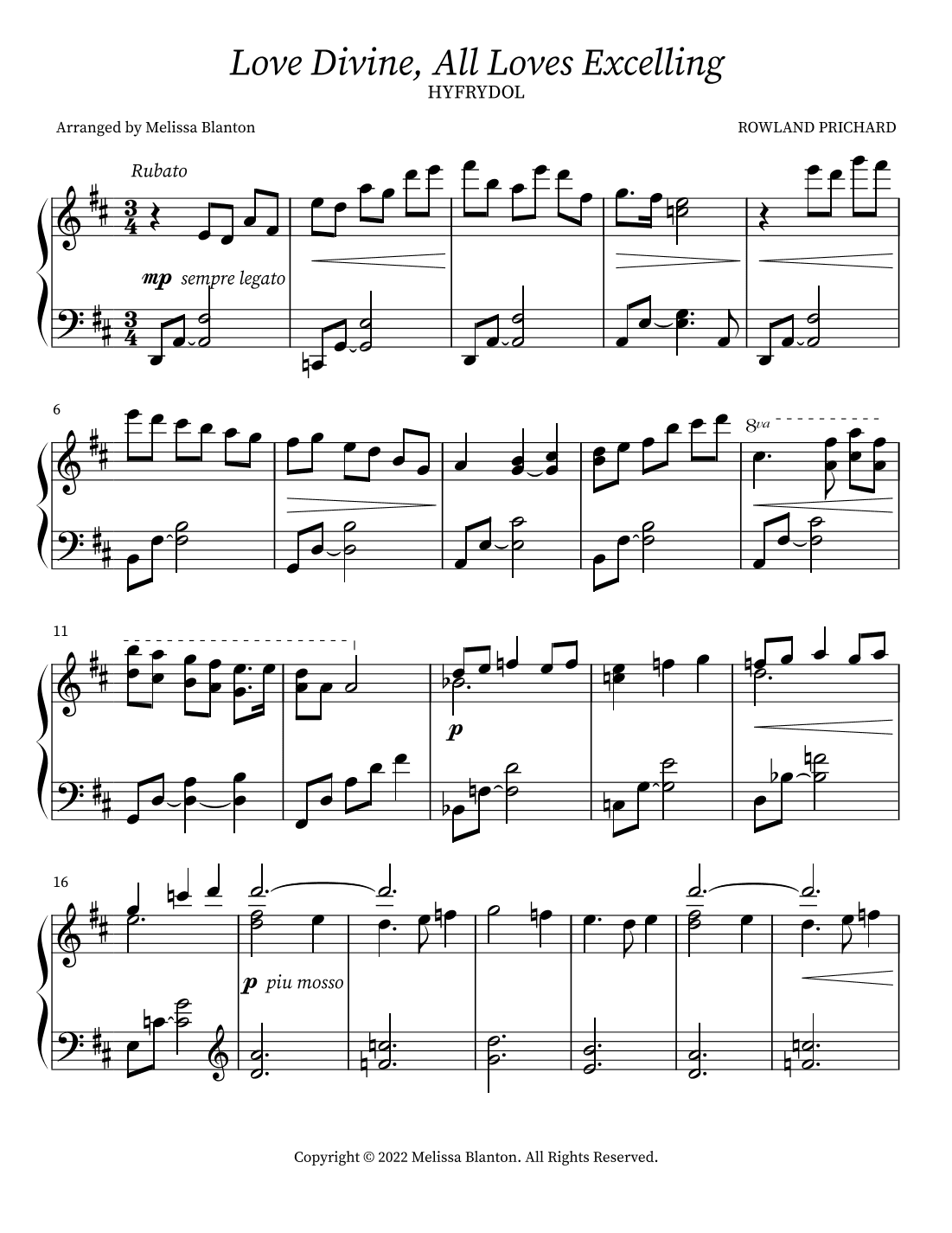 Love Divine, All Loves Excelling * HYFRYDOL (arr. Melissa Blanton)