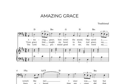 AMAZING GRACE - for piano and baritone in D major with chords (arr. Alex Nunes Rodrigues)