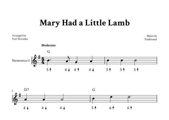 Mary Had a Little Lamb - For Harmonica in G (arr. Yuri Noronha)