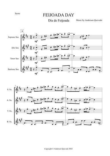 Feijoada Day - For Sax Quartet (SATB) by Anderson Quevedo