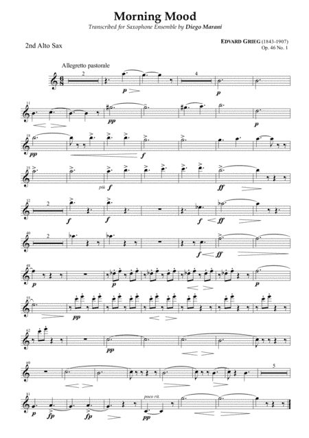 Peer Gynt Suite Op. 46 No. 1 for Saxophone Ensemble - Alto Sax 2 (arr. Diego Marani)