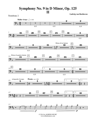 Beethoven Symphony No. 9, Movement II - Trombone in Bass Clef 2 (Transposed Part), Op. 125 (arr. Doug Clyde)