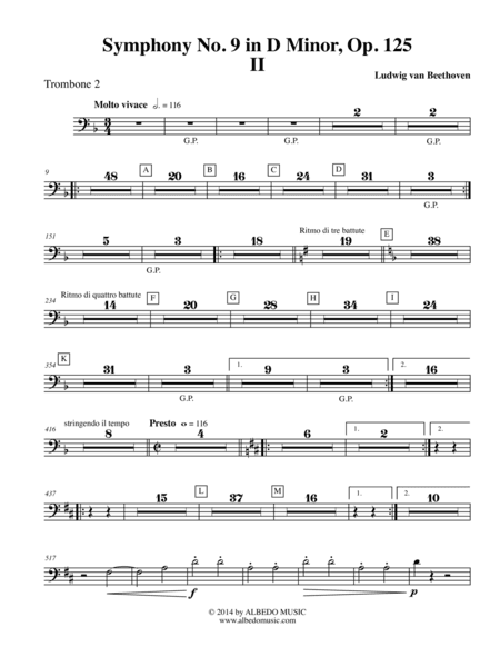 Beethoven Symphony No. 9, Movement II - Trombone in Bass Clef 2 (Transposed Part), Op. 125 (arr. Doug Clyde)