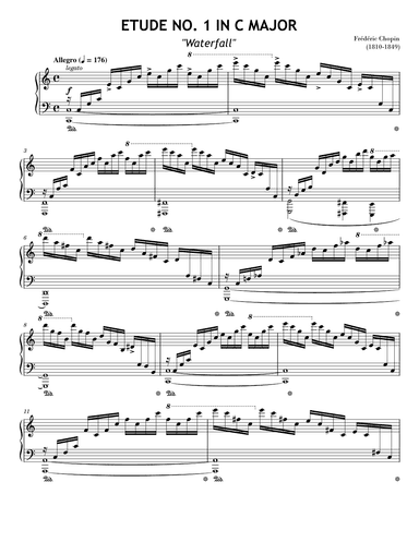 "Waterfall" Etude Op. 10 No. 1 (arr. wksheetmusics)