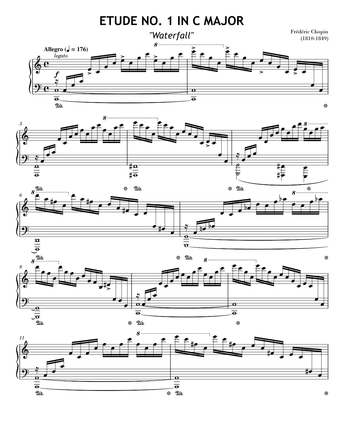 "Waterfall" Etude Op. 10 No. 1 (arr. wksheetmusics)