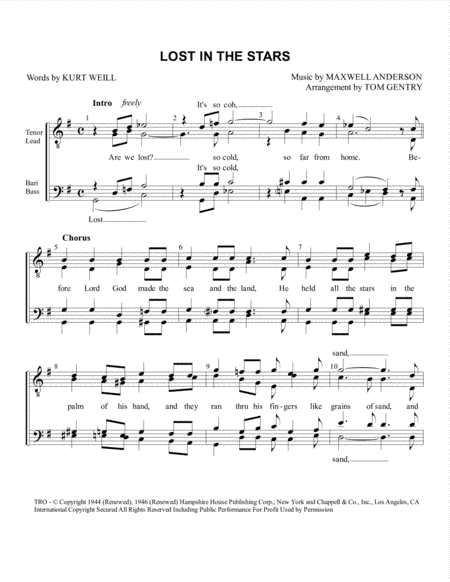 Lost In The Stars (arr. Tom Gentry)