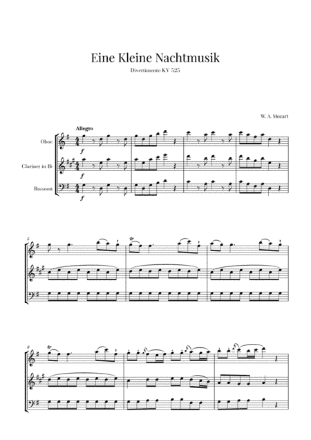 Eine Kleine Nachtmusik for Oboe, Clarinet and Bassoon (arr. Cadenza Editions)