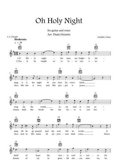 Oh Holy Night (G major - TABS - with lyrics) (arr. Duda Oriontte)