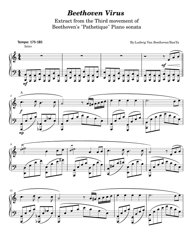 Beethoven Virus,For Piano Solo,From  "Pathetique" (arr. poon)
