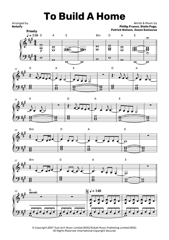 To Build A Home (arr. Noteify)