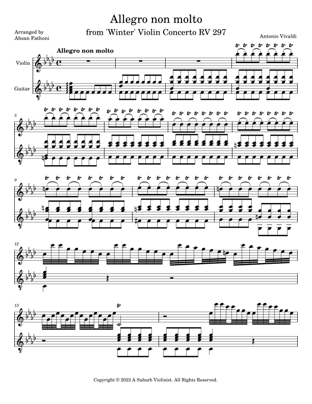 Allegro non molto, 1st Movement from 'Winter' Concerto 'The Four Seasons' for Violin and Guitar (arr. Ahsan Fathoni)