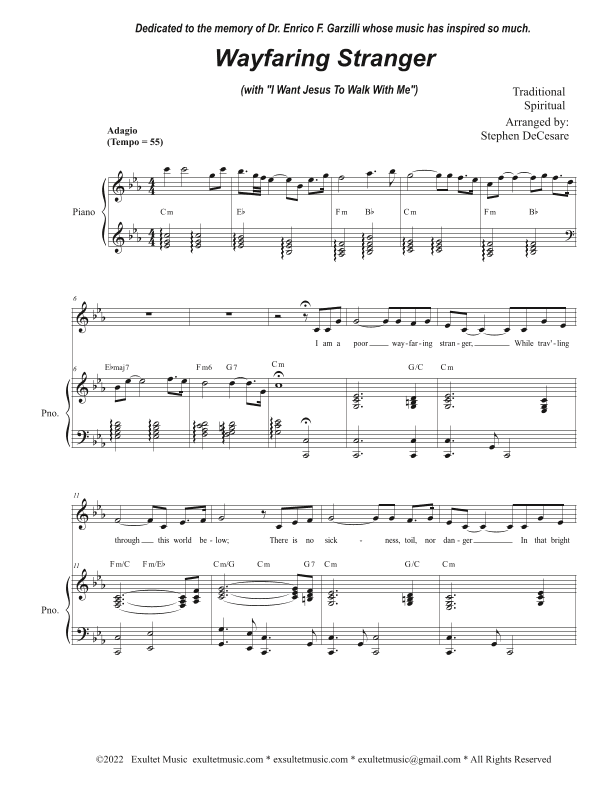 Wayfaring Stranger (with "I Want Jesus To Walk With Me") (Vocal solo - High Key - Cm) (arr. Stephen DeCesare)