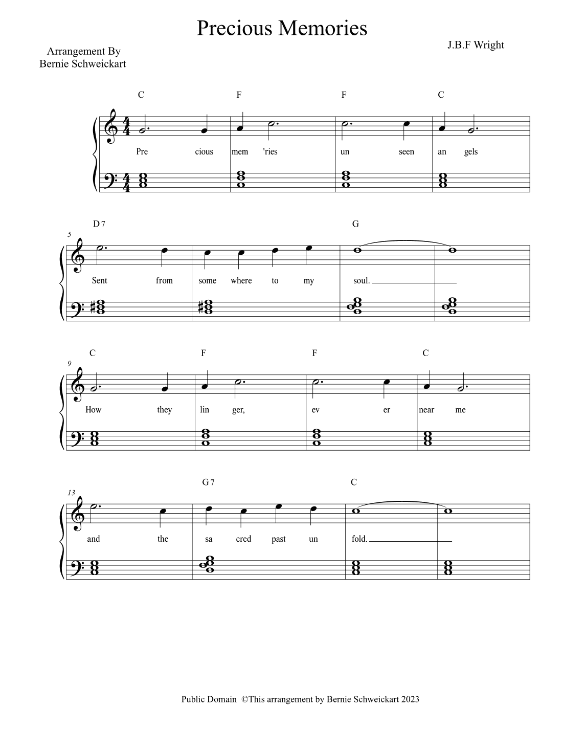 Precious Memories (arr. Bernie Schweickart)