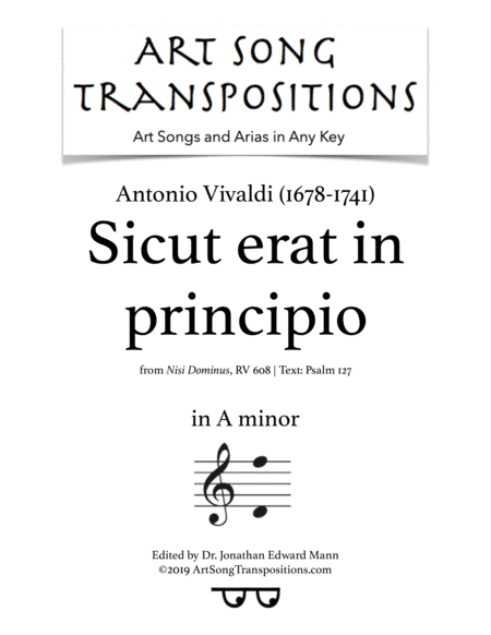 VIVALDI: Sicut erat in principio (transposed to A minor) (arr. ArtSongTranspositions.com)