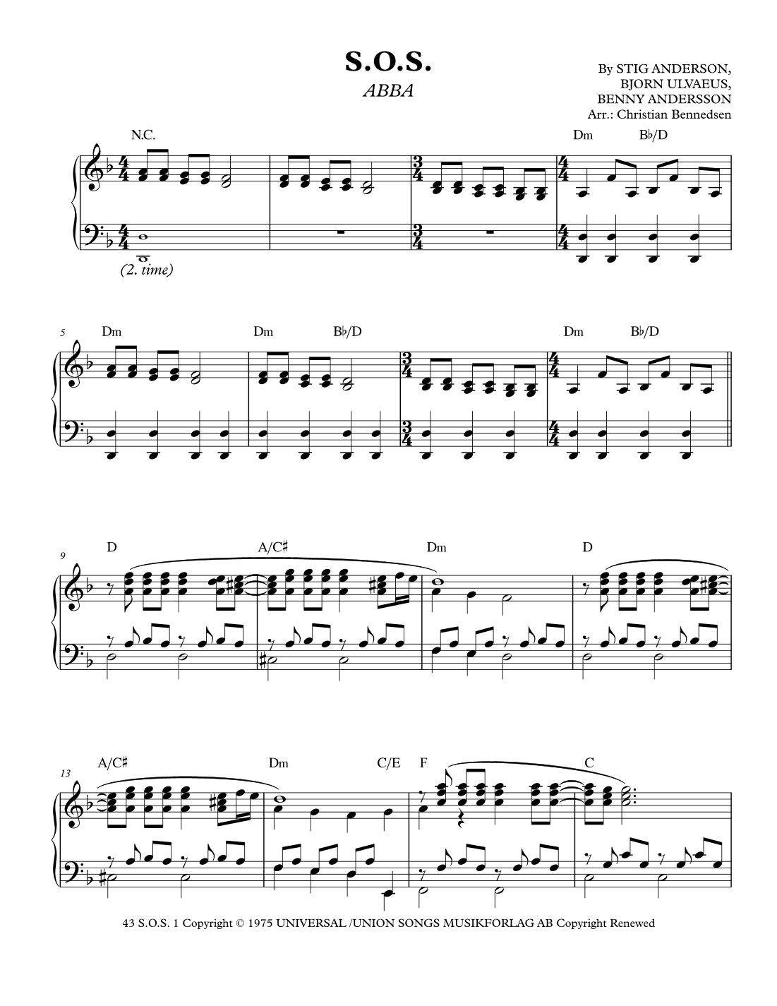 S.o.s. (arr. Christian Bennedsen)
