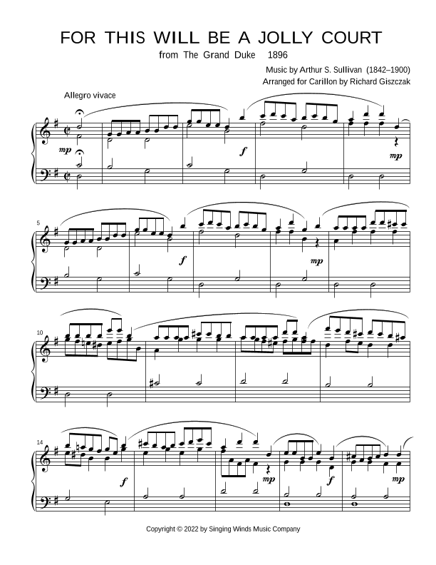 For This Will Be a Jolly Court  (from "The Grand Duke") (arr. Richard Giszczak)
