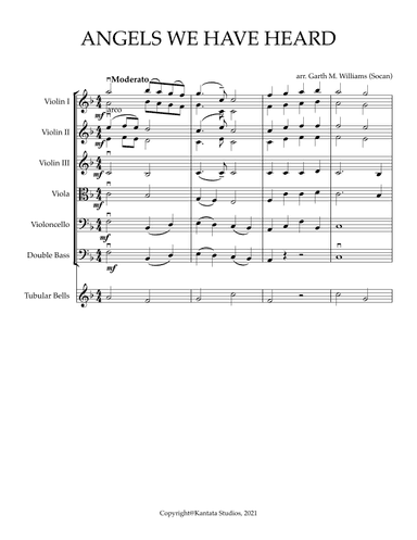 ANGELS WE HAVE HEARD ON HIGH FOR STRING ORCHESTRA PLUS TUBULAR BELLS (arr. Garth Williams)