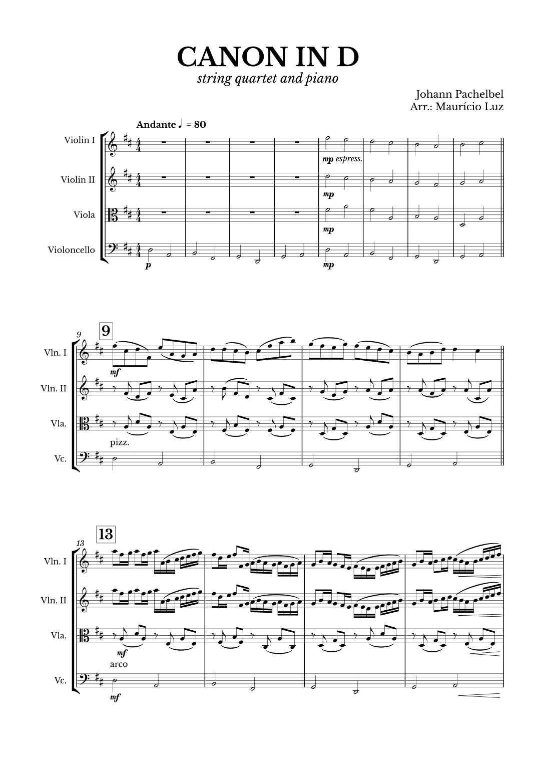 Canon in D for String Quartet (arr. Maurício Luz)