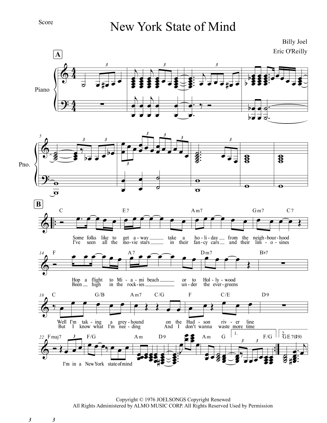 New York State Of Mind (arr. Eric O'Reilly)