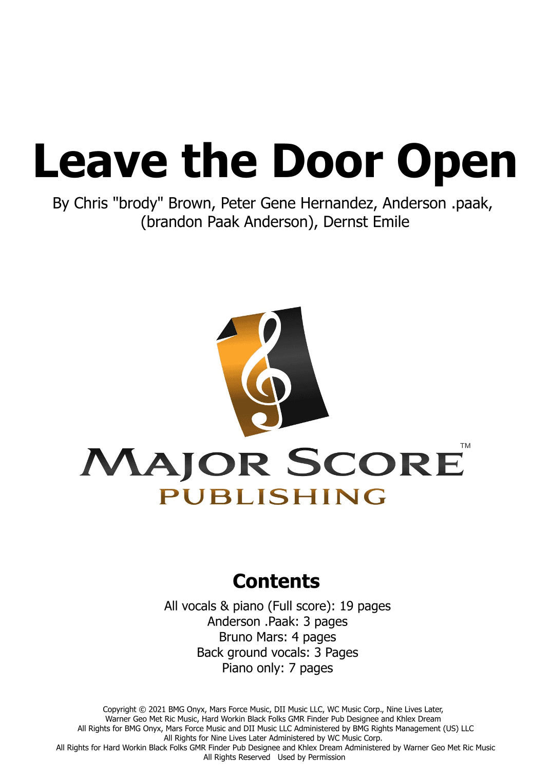 Leave The Door Open (arr. MAJOR SCORE PUBLISHING TM.)