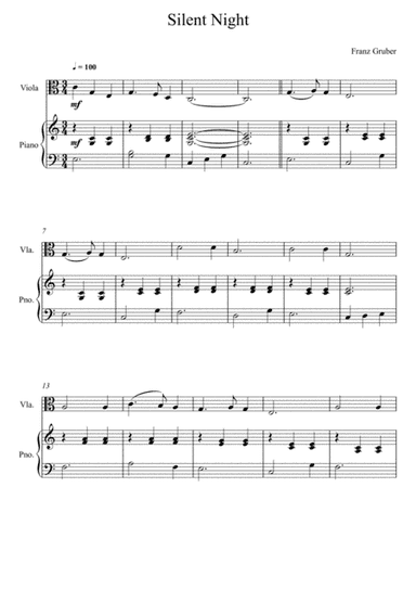 Franz Gruber - Silent Night C Key (Viola Solo)  (arr. André Laitano)