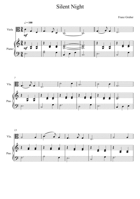 Franz Gruber - Silent Night C Key (Viola Solo)  (arr. André Laitano)
